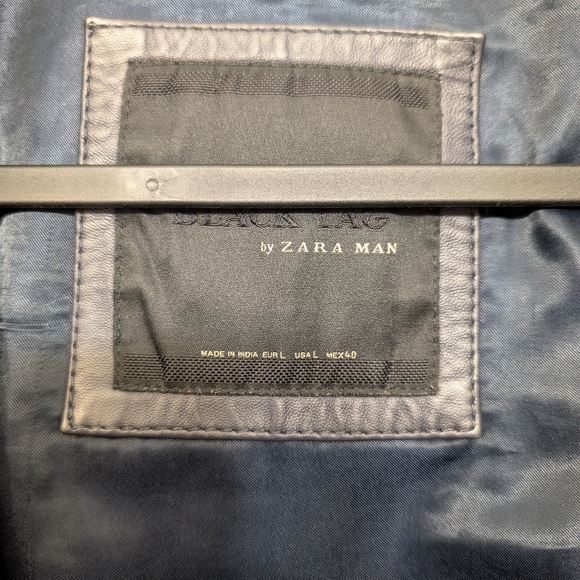 Zara Man Leather Jacket, Size L in Navy - Picture 7 of 7